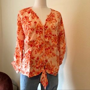 Women’s Orange Floral Blouse by KUT. Size XL 😮